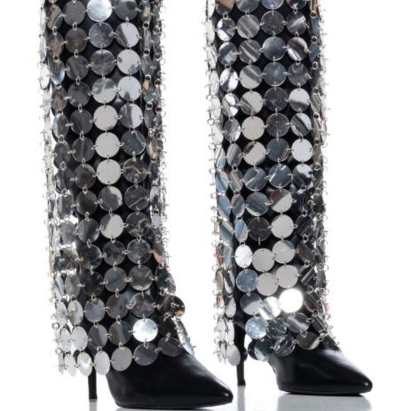 AZALEA WANG Shoes - AZALEA WANG " SILVER DOMAIN " SILVER DISC EMBELLISHED BOOT  BLACK ( BRAND NEW!!!